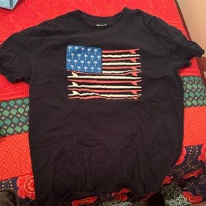 Navy Graphic Tee with Palm Tree Flag Design